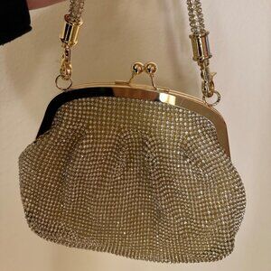 Neiman Marcus Vintage Beaded Rhinestone Gold Clutch